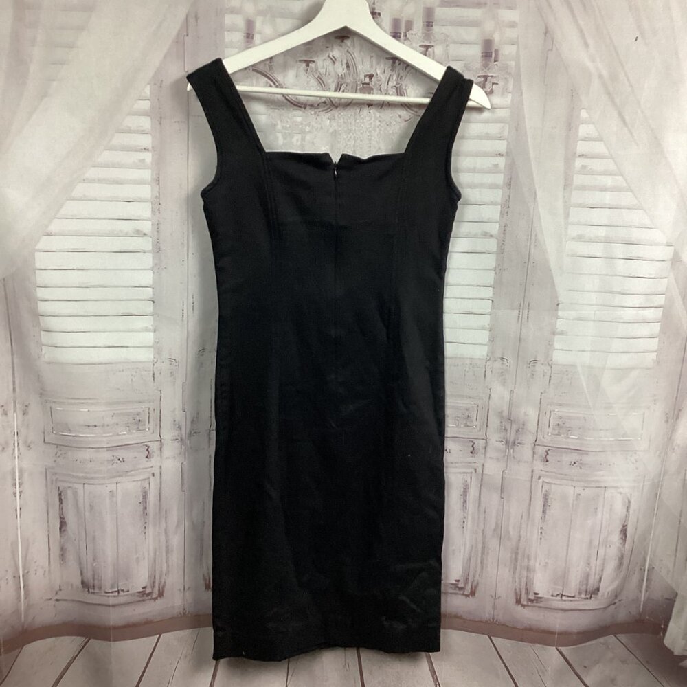 Vintage Anthony Norman Black Sheath Dress w/ Front Cutout Striped Bow 6 - Picture 4 of 7